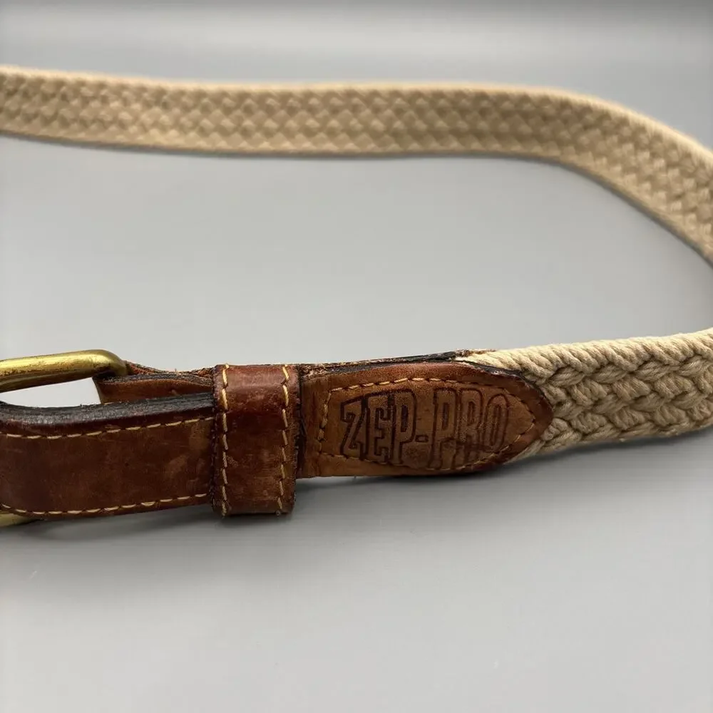 Vintage Zep-Pro Sport Belt 36 Woven Rope Leather Brass Buckle Made USA